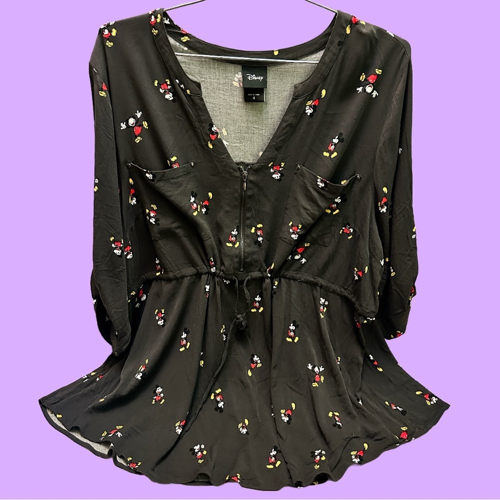 Disney Black Women's Blouse with Mickey Mouse Print